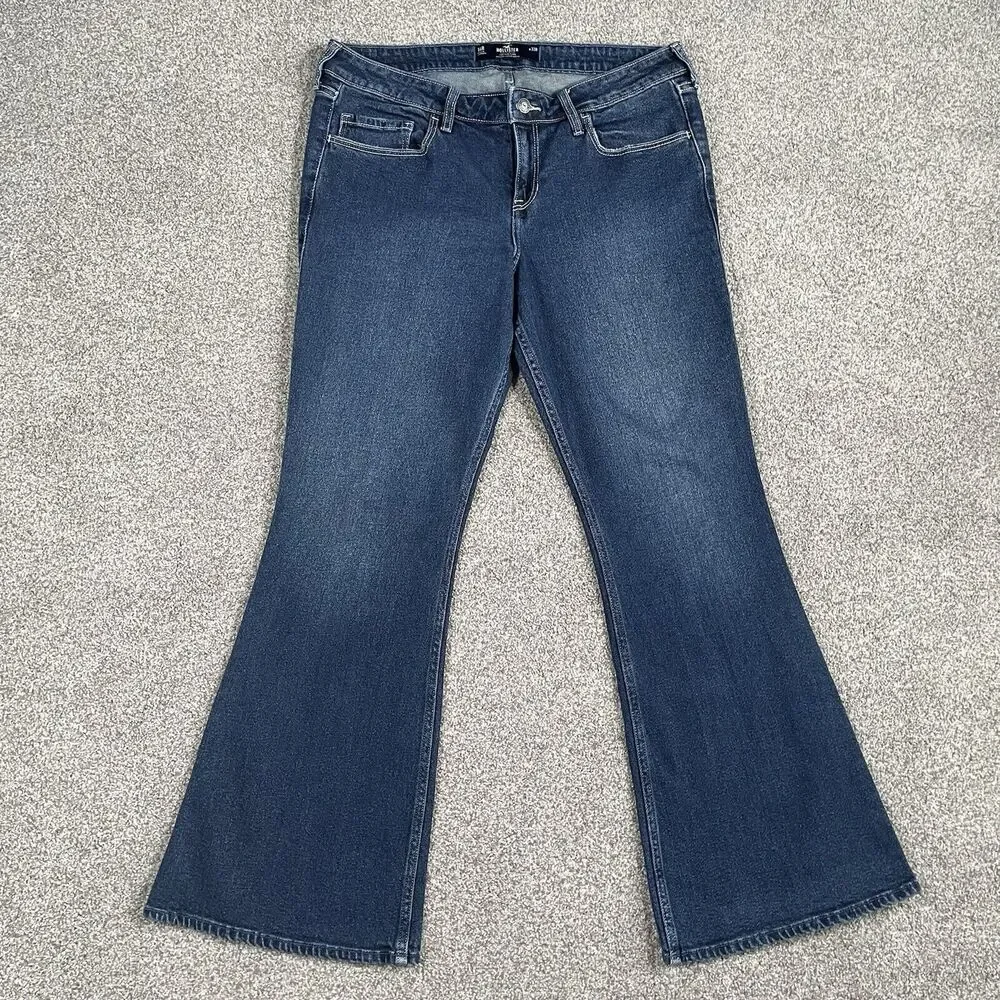 Hollister Low Rise Flare Vintage Stretch Womens Jeans Denim Dark Wash Size 14R - Picture 1 of 9